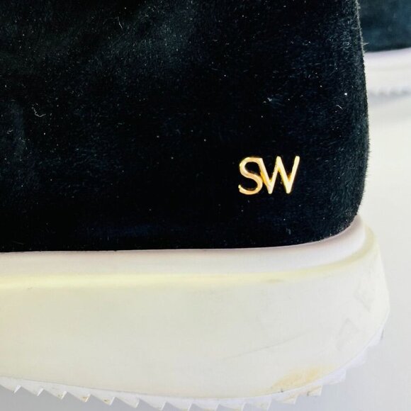 Stuart Weitzman Margo Bootie Size 7 Suede Sock Sneaker Platform Sole Black White - Picture 7 of 11